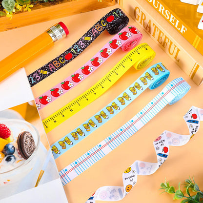 Whaline 6 Rolls Back to School Grosgrain Ribbons 7/8" 30 Yards Fabric Craft Ribbon Composition Notebook Ruler Pencil Bow Apples Ribbon for Wreath Bow Gift Wrap Party Decor