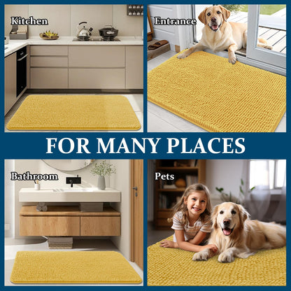 OLANLY Dog Door Mat - Absorbent Non-Slip Chenille Mat for Muddy Paws | 35x24 Inches, Yellow