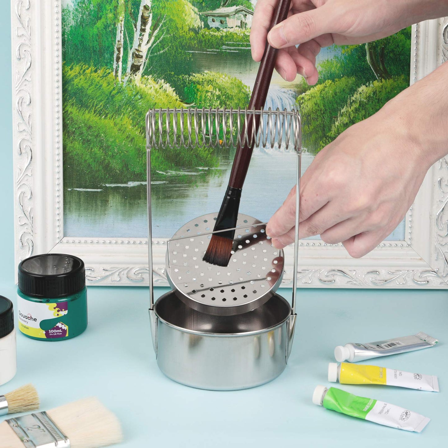 MyLifeUNIT Portable Artist Brush Washer, Paint Brush Cleaner with Wash Tank & Removable Screen