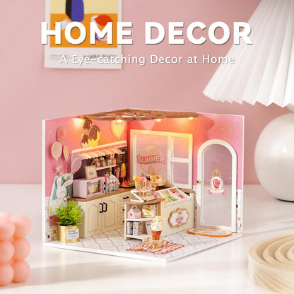 Flever DIY Miniature House Kit, Tiny Home Kit with LED Light, Mini House Build Craft Kits for Adults and Teens, Home Decor Creative Gift for Family/Friends (Happiness ice Cream Shop)