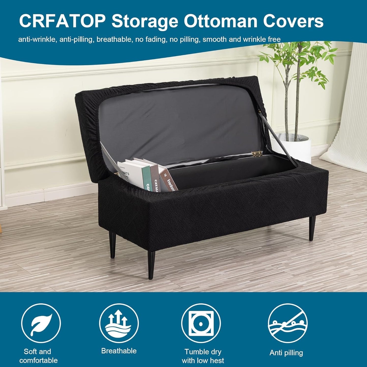 CRFATOP Jacquard Rectangle Ottoman Stool Cover Stretch Folding Storage Footstool Bench Slipcovers Upholstered Foot