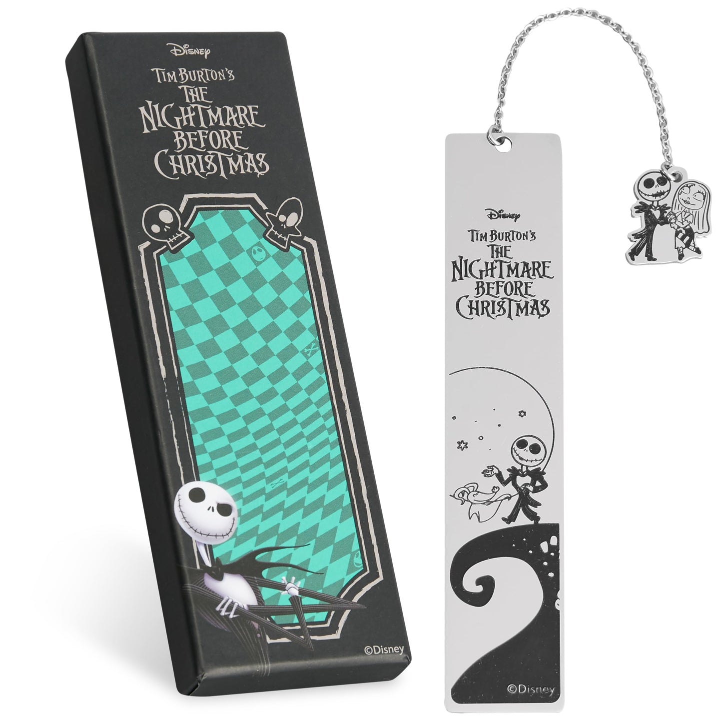 Disney Stitch Bookmark with Gift Box Metal Page Markers Hanging Charm Stainless Steel Gifts for Women Teens Kids School Uni Reading Teacher Gifts (Silver Jack Skellington)
