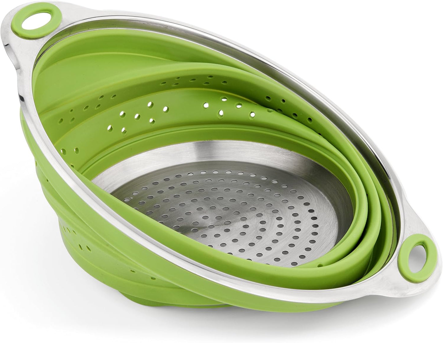 Best Large Collapsible Silicone Colander/Strainer with Stainless Steel Base by Chef Frog