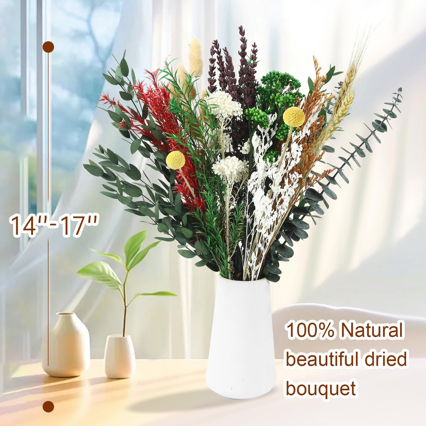 Natural 12 Kinds Dried Flowers Set, 16" Floral Arrangements with Eucalyptus, Bunny Tails, Wheat, Lavender, Rustic Boho Wedding, Home Centerpiece Decorations, Handmade for DIY Crafts, Fall Table Décor
