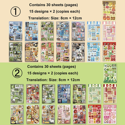 Japanese Kawaii Sticker Book 2 Pack, Die-Cut Cute Food & Manga Style Aesthetic Stickers for Journaling, Scrapbooking, Planners, Junk Journal Supplies (A+B)
