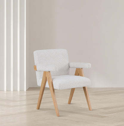 Meridian Furniture 480Cream Woodloch Collection Mid-Century Modern Boucle Fabric Upholstered Accent Chair with Rich Cream Boucle Fabric, Natural Finish Solid Wood, 24.5" W x 23.5" D x 32" H, Cream