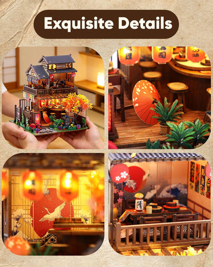 DIY Miniature House Kit, DIY Dollhouse Kit for Adults to Build, Mini Magic House Miniature kit, Model Building Book Nook Diorama Kit, Ideal Gifts for Birthday Christmas(Japanese Sushi House)