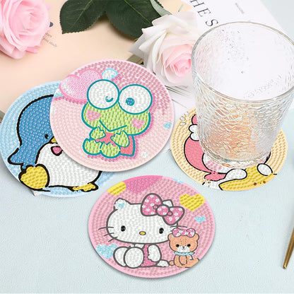 8Pcs Diamond Art Painting Coasters with Holder,DIY Cartoon Life Coaster Diamond Art Kits for Adults Kids,Beginners Round Full Drill Diamonds Art Craft Supplies