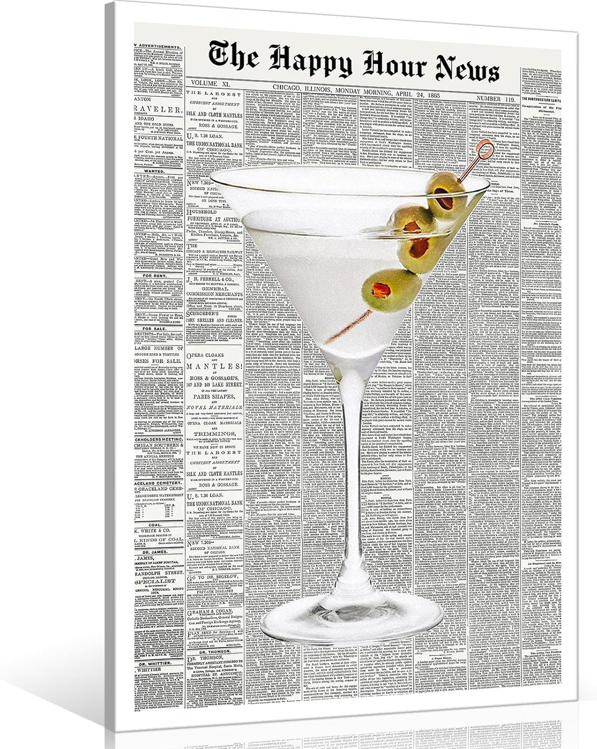 Generic 70's 12x16in Trendy Green Martini Canvas Wall Art Vintage Newspaper Retro Bar Cart Aesthetics Poster Funky