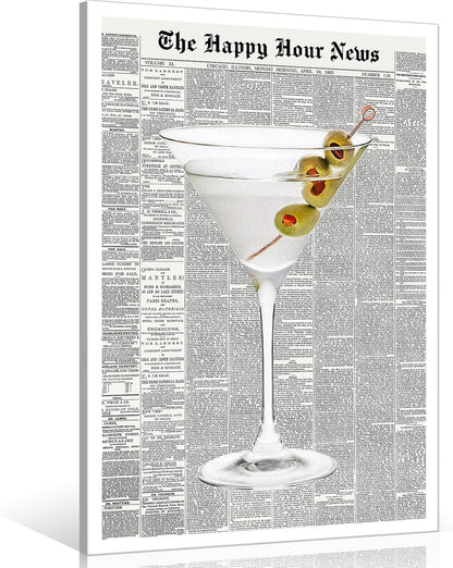 Generic 70's 12x16in Trendy Green Martini Canvas Wall Art Vintage Newspaper Retro Bar Cart Aesthetics Poster Funky