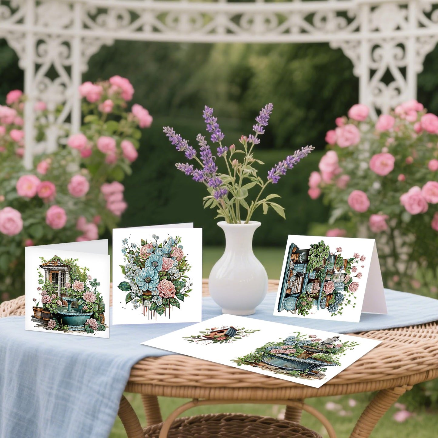 JZHYOAN 6pcs Diamond Art Blessing Greeting Card Set Happy Birthday Diamond Painting Greeting Cards with Envelope DIY House Folding Greeting Card for Birthday Friends Holiday Gift