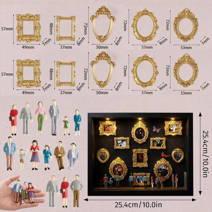 DIY Mini Museum Silhouette Box, Shadow Box Frame Display Case, Personalized Photo Shadow Boxes Display with 7pcs Mini Museum Figurines & 8pcs Mini Gold Frames, Valentine's Day Gifts for Him & Her
