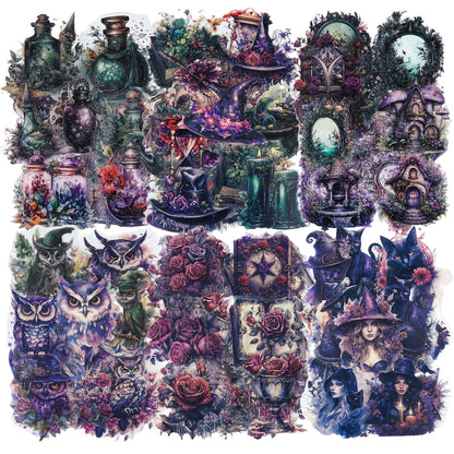 Miyouluna 120Pcs Gothic Fantasy PET Stickers with Organizer – 60 Unique Designs Waterproof Vintage Stickers for Scrapbooking, Journals, and DIY Crafts