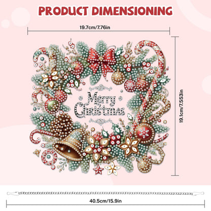 Bowetile Merry Christmas Diamond Art Hanging Wreath Kits for Adults, Diamond Art Suncatchers, 5D Special Shape Diamond Painting Pendant Window Ornament Christmas Gifts for Home Door Wall Decor