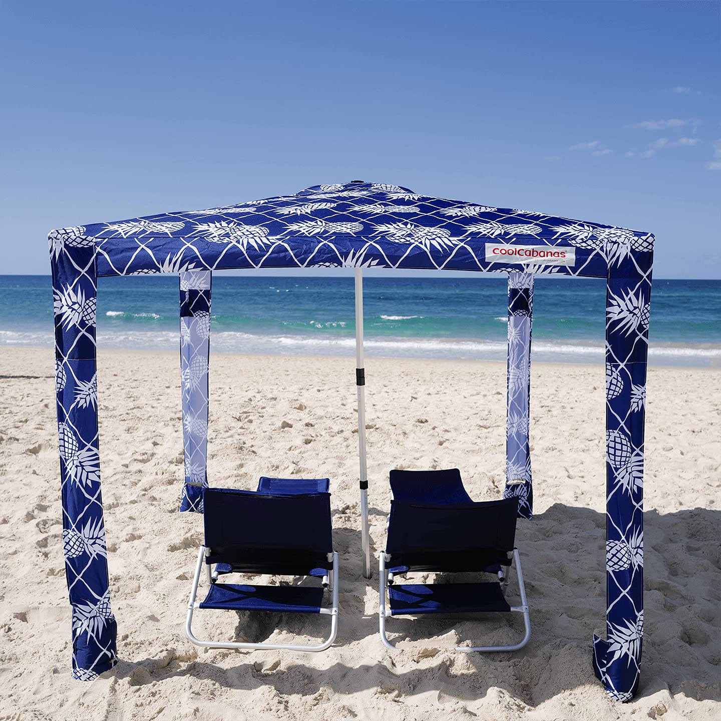 CoolCabana Beach Shade Tent - Easy Setup, UPF 50+ Protection, Large & Medium Sizes, Compact & Wind Resistant - Beach Cabana for The Whole Family - Pineapples, Medium