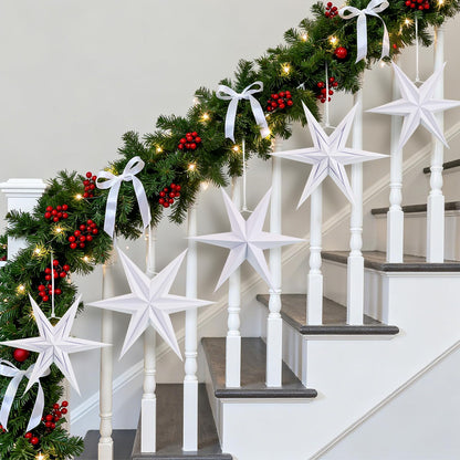 Paper Jazz 3D Paper Star Lartern Decorations, 6 Pointed Hanging Christmas Star,Christmas Celling Wall Decor Multiple Shape Combination for Wedding Baby Shower.