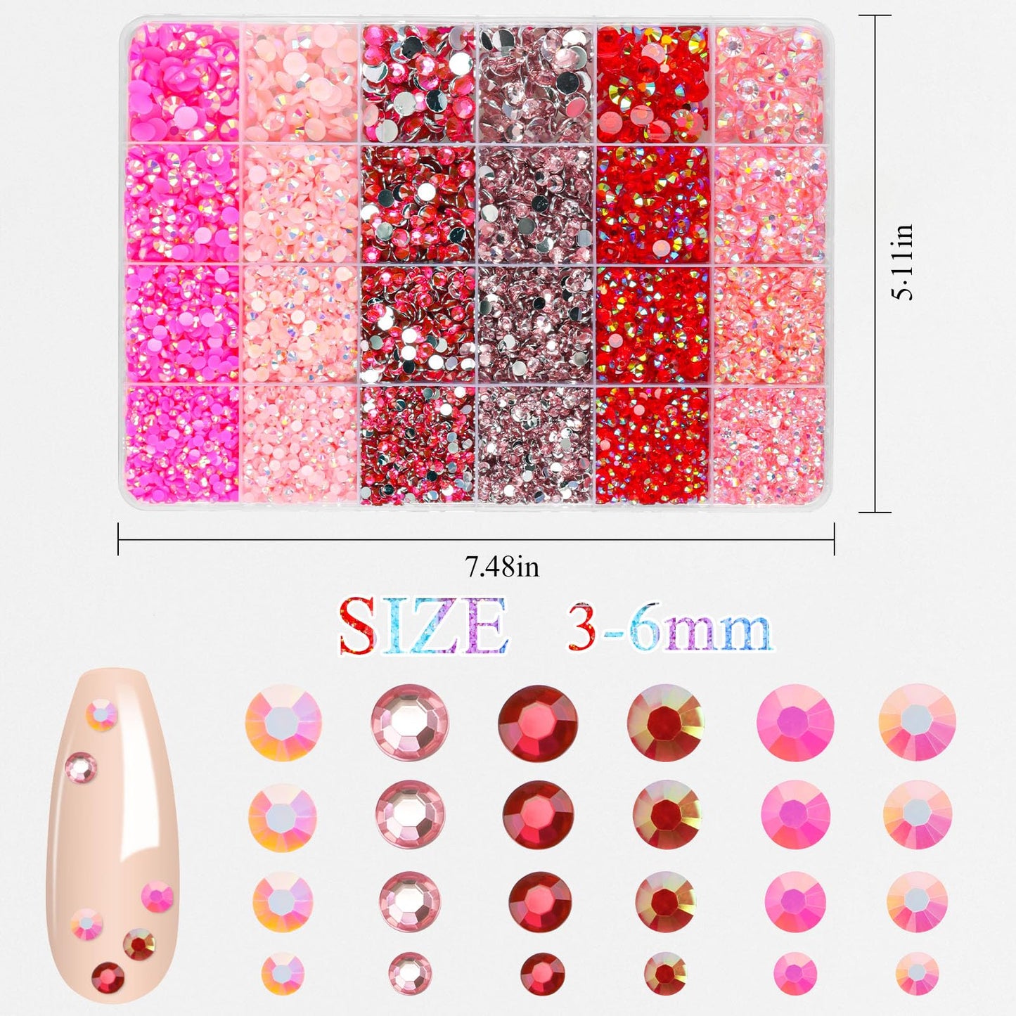 19200Pcs Pink Rhinestones for Bedazzling, 3mm -6mm Flatback Rhinestones for Diamond Art, Bedazzling Kit with 3Pcs 15ml B7000 Jewelry Glue for Nail Art Crafting Book Makeup