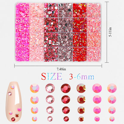 19200Pcs Pink Rhinestones for Bedazzling, 3mm -6mm Flatback Rhinestones for Diamond Art, Bedazzling Kit with 3Pcs 15ml B7000 Jewelry Glue for Nail Art Crafting Book Makeup