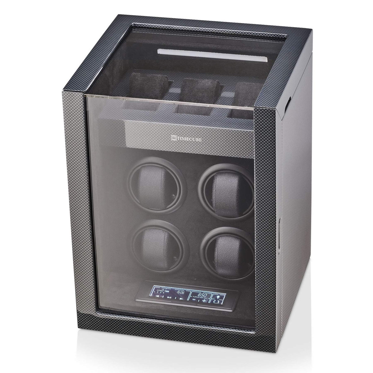 TIMECUBE Watch Winder for 4 Watches with 15 Winding Programs and 3 Watch Storage Slots (Carbon)