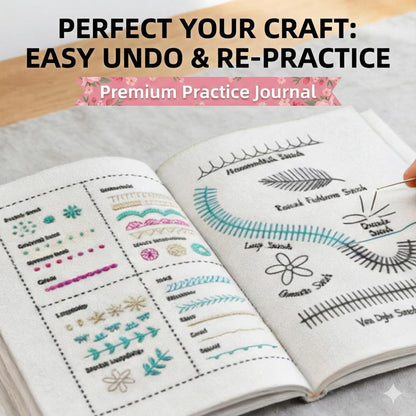 trumpisame DIY Embroidery Stitch Practice Book Kit - Learn 106 Stitches Manual, 86Pcs Complete Starter Set with Magnifier, Metal Thimble, Pre-Printed Linen Pages&106 Floral Patterns