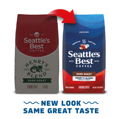 Seattle’s Best Coffee, Dark Roast Ground Coffee, Henry's Blend, 100% Arabica, 6 Bags (12 oz Each)