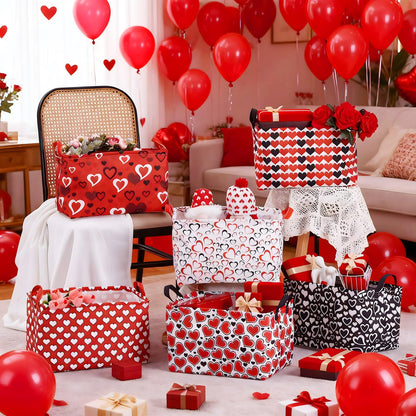 Youyole 6 Pcs Galentine's Day Gifts Basket Set Valentine's Day Storage Bins Red Heart Empty Gifts Basket Organizer with Love Pattern Valentine Decorative Container Box with Handle for Closet Shelf