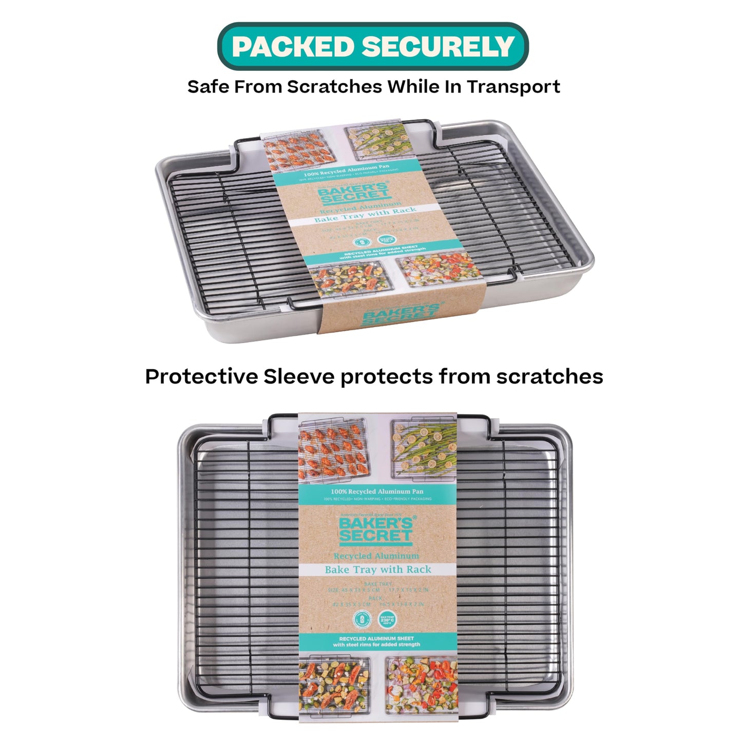 Baker's Secret Non-Toxic Large Roasting Pan 18" with Rack, Roaster 100% Recycled Aluminum, Turkey Roasting Pan, Vegetables, Poultry - The Natural Aluminum Collection PFOA, PFOS, and PTFE free