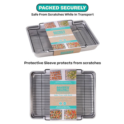 Baker's Secret Non-Toxic Large Roasting Pan 18" with Rack, Roaster 100% Recycled Aluminum, Turkey Roasting Pan, Vegetables, Poultry - The Natural Aluminum Collection PFOA, PFOS, and PTFE free