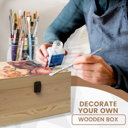 VIKOS Products 10.71x8x5.66-Inch Unfinished Wooden Box with Hinged Lid & Front Clasp for DIY Art Project Crafts Woodcraft Keepsake - Easy to Stain Paint Wood Burning