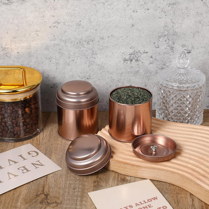12 Pack Tea Tins Canister With Airtight Double Lids, 8 fl oz Round Mini Tea Storage Containers For Loose Leaf, Coffee, Spices and Sugar, Rose Gold