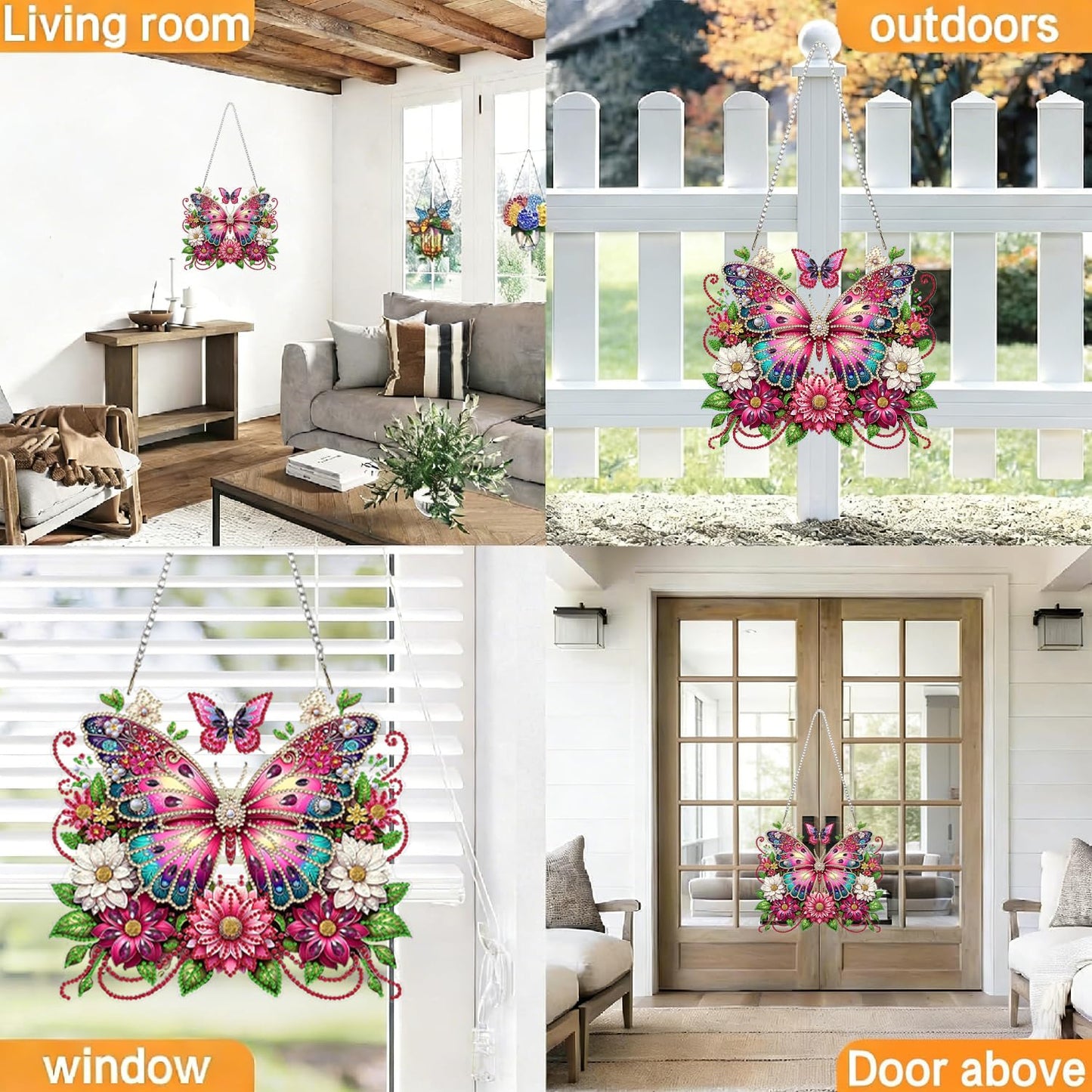 LPDJITO Butterfly Diamond Painting Kits Hanging Pendant, Special Shaped Crystal DIY Flowers Diamond Art Hanging Sign Double-Sided Pattern Gem Painting Window Door Ornament