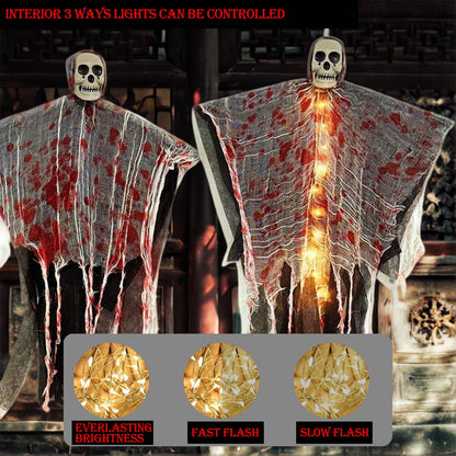 36" Halloween Hanging Ghost Decorations Outdoor, 2Pack Halloween Scary Flying Skeleton Ghost Decor for Haunted House Party Outside Indoor