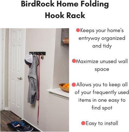 BirdRock Home Folding Hook Coat and Hat Rack, 5 Hooks, 18 Inches Wall Mount Decorative Storage