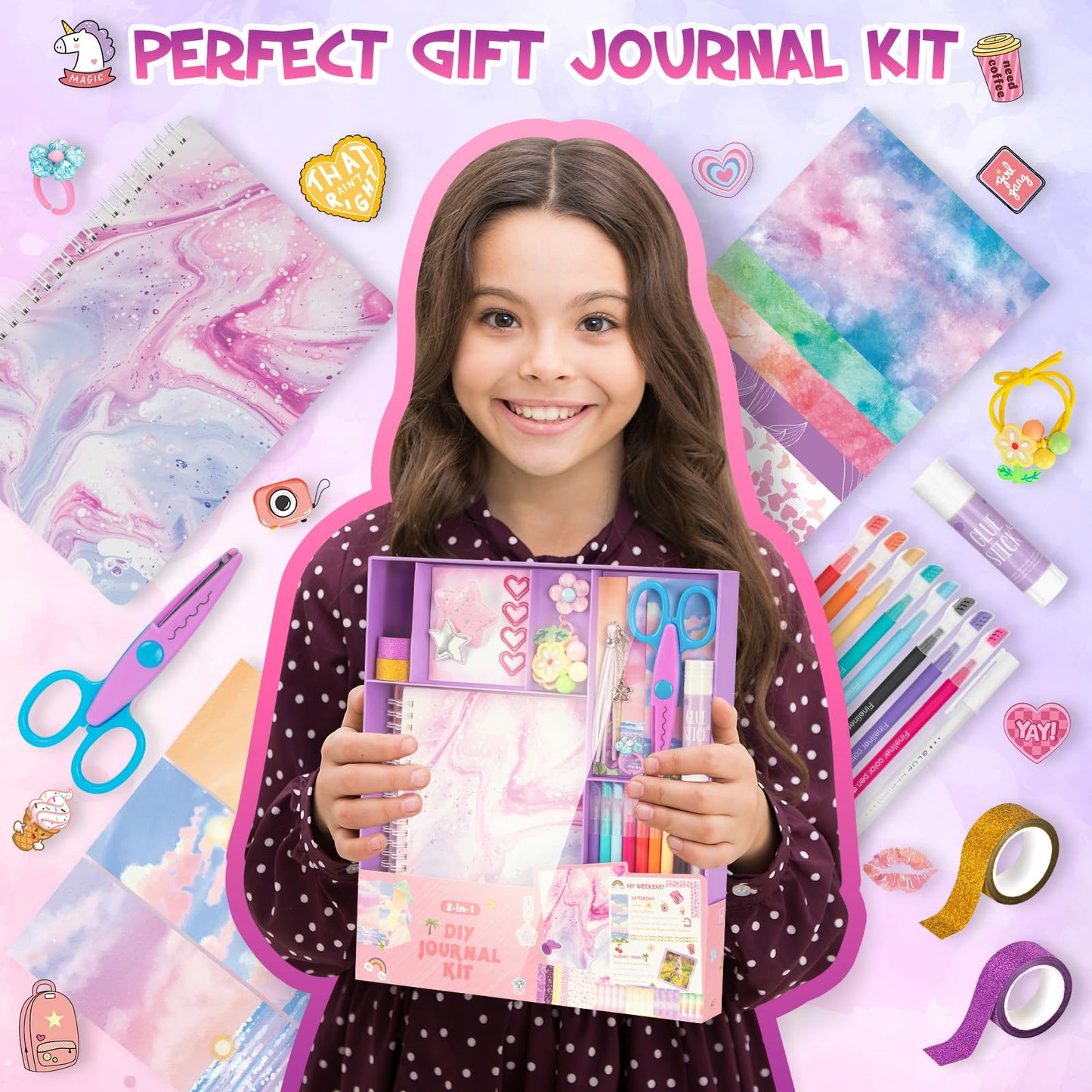 QIYVLOS 2 Pack DIY Journal Kit for Girls, Journaling Diary Toys for Ages 8-13, Arts and Crafts Birthday Stationery Set Gifts for Teen Girls Ages 8 9 10 11 12 13 14 Year Old