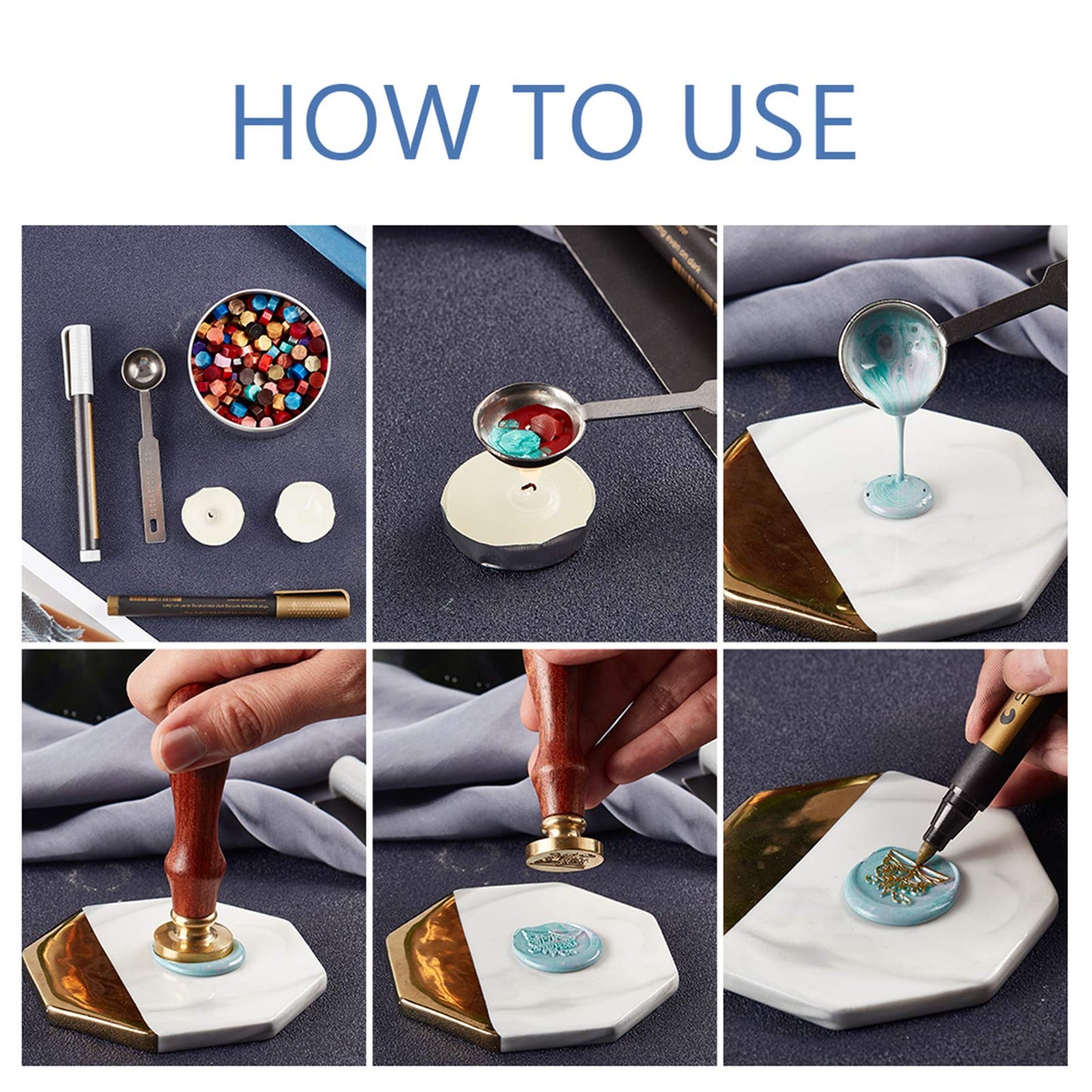CRASPIRE 7Pcs Ocean Theme Wax Seal Stamp Kit Shell Seahorses Sealing Wax Stamps Brass Heads Wood Handle Black Velvet Pouch Conch Sea Animals Retro Brass Stamp Kit for Letter Envelope Card Gift Decor