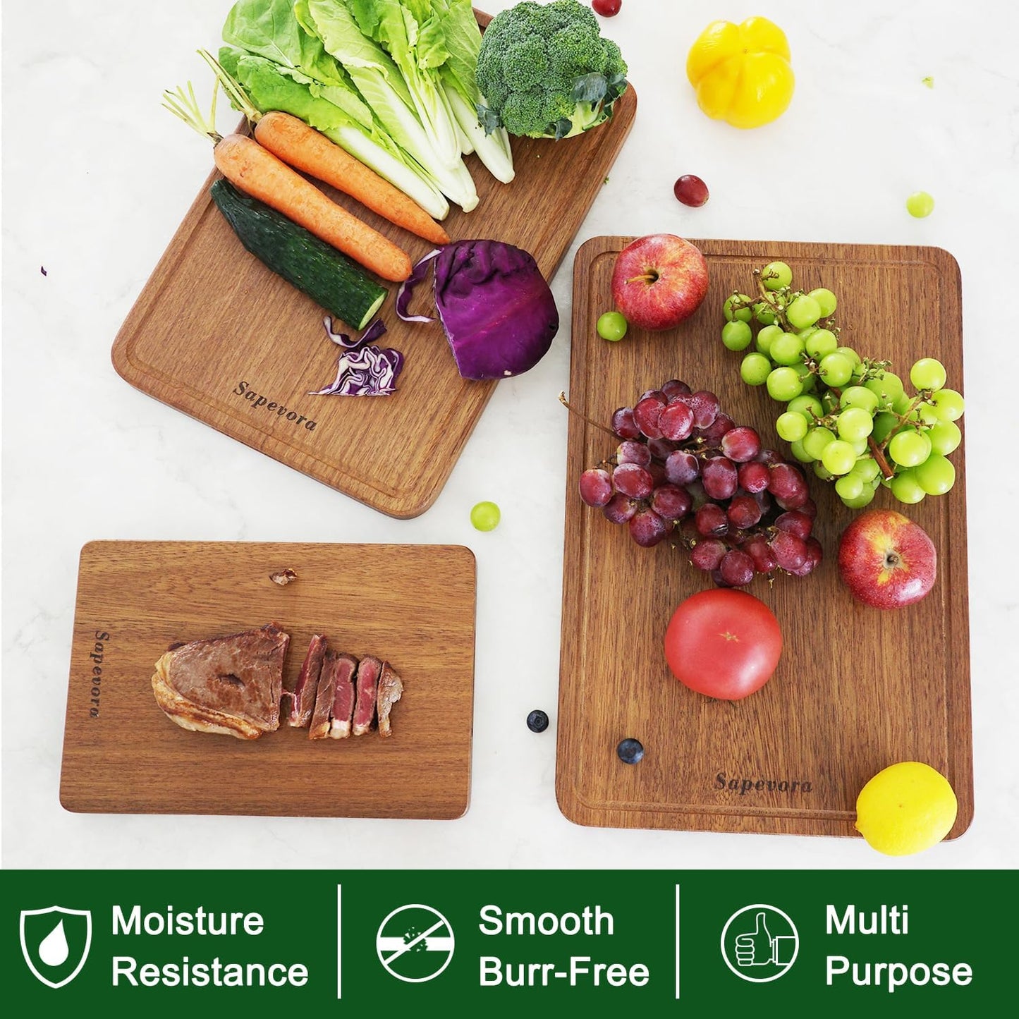 Sapevora Set 15x10.2&11.8X7.9 Solid Teak Wood Cutting Board One Piece Non Glued Large Thick Crack Resistant Wooden
