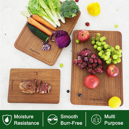 Sapevora Set 15.7x11.2&11.8X7.9IN Solid Teak Wood Cutting Board One Piece Non Glued Large Thick Crack Resistant Wooden