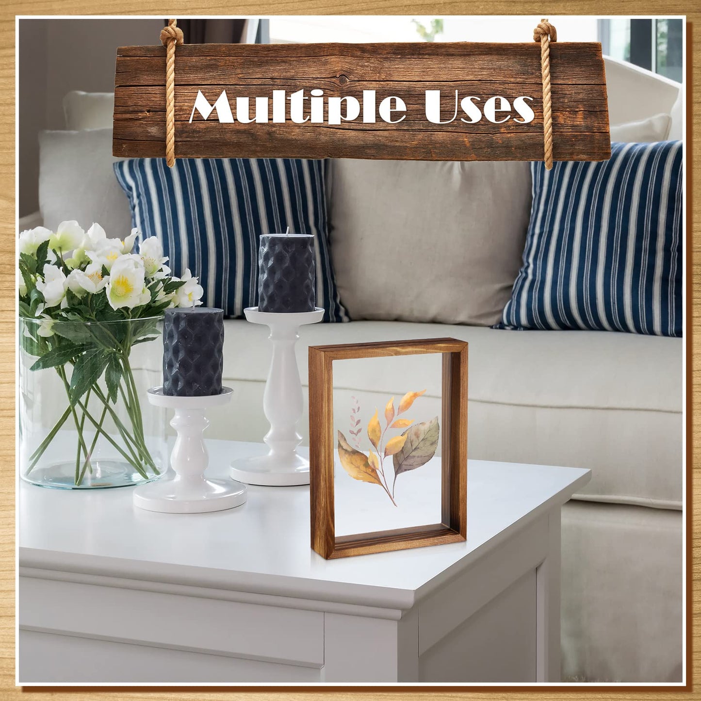 Yalikop 2 Pcs 5 x 7 Floating Picture Frames Wooden Pressed Flower Frame Double Acrylic Rustic Artwork Wall and Tabletop Display Photo, Gift for Family Friends Wedding DIY Gifts