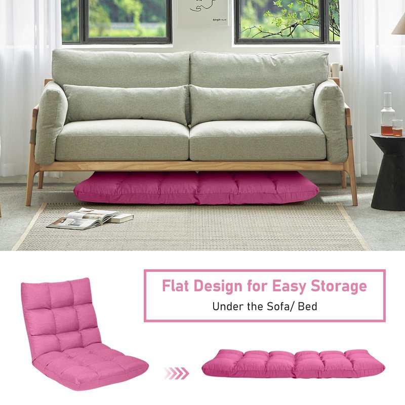 COSTWAY Floor Chair, Folding Gaming Chair with Back Support, 14 Adjustable Positions, Alloy Steel Frame, Lazy Sofa Lounge for Playing Reading Meditating Room Recliner for Adults, Kids (Pink)
