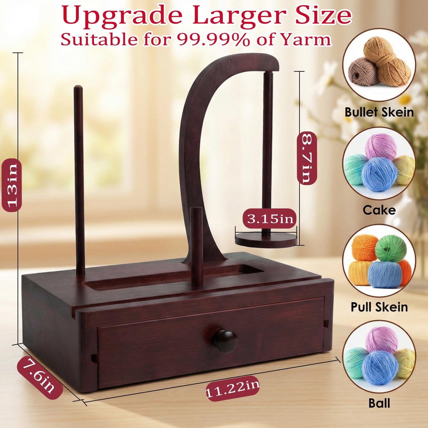 Larger Size Yarn Holder for Crocheting, Upgrade Wooden Yarn Spinner with Magnetic Rotating Mechanism, Large Storage Space, Crochet Gift for for Knitting Lovers Mom Mother's Day Gift