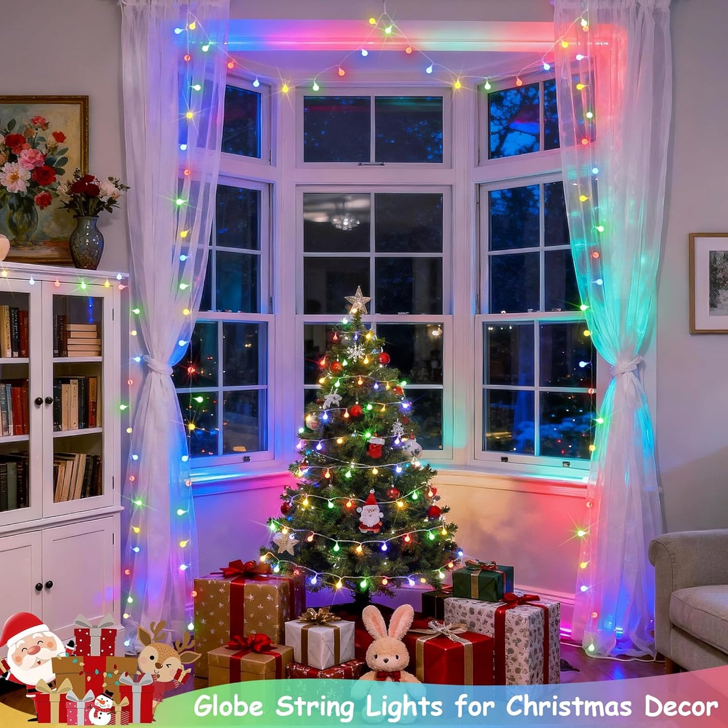 JMEXSUSS Globe String Lights Indoor, Color Changing Christmas Lights Plug in, Warm White & Multicolor String Light