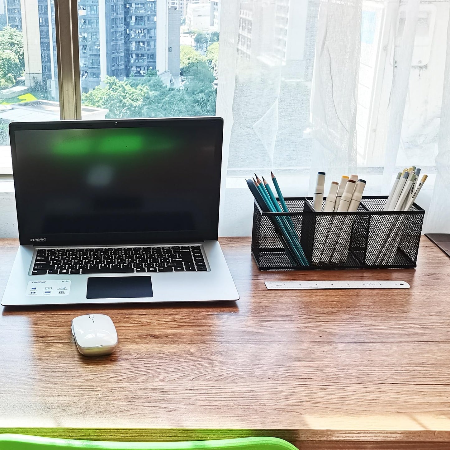 Metal Mesh Pencil Holder, Spacious 3-Compartment Desk Organizer for Pens, Makeup Brushes, Utensils, Multipurpose Office, School ,Kitchen, Home Desktop Storage, 10.43 x 3.35 x 4.04 Inches, Black