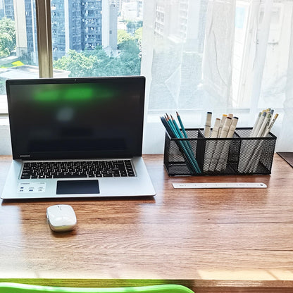 Metal Mesh Pencil Holder, Spacious 3-Compartment Desk Organizer for Pens, Makeup Brushes, Utensils, Multipurpose Office, School ,Kitchen, Home Desktop Storage, 10.43 x 3.35 x 4.04 Inches, Black