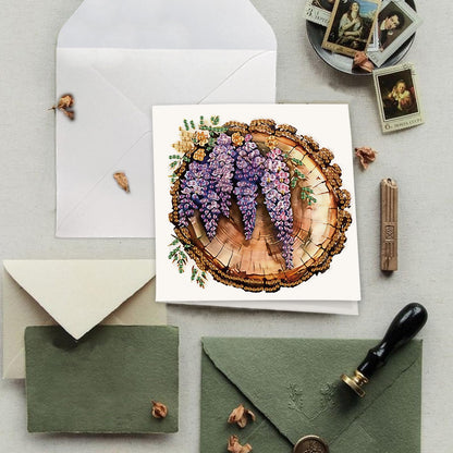 SHEGZHUC 6 Pack Diamond Painting Gift Card Lilacs Tree Stump, Diamond Art Kits for Adults Flowers Purple, Birthday Wedding Anniversary Greeting Get Well Congratulations Thank You Cards with Envelopes