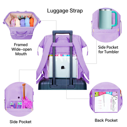 Leudes Knitting Bag Backpack,Yarn Storage Organizer Large Crochet Bag Tote Christmas Gift Yarn Holder Case for Carrying Projects,Knitting Needles (Purple)