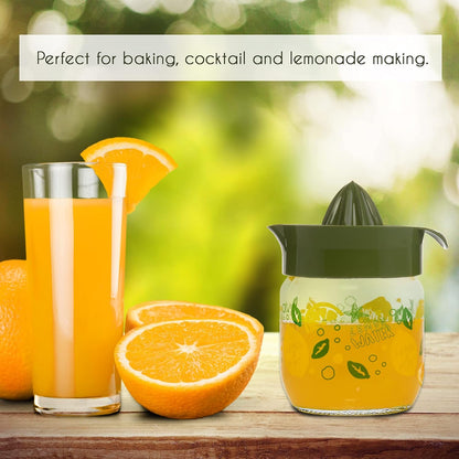 Crystalia Manuel Citrus Juicer with Glass Storage Jar - Handheld Juice Press Extractor for Lemon, Orange, Lime,