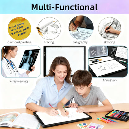 A3 Wireless Rechargeable Tracing Light Pad, 3-Colors & 8-Level Adjustable Brightness, 2500mAh Battery Powered Ultra-Thin Light Board with Foldable Stand for Diamond Art Painting