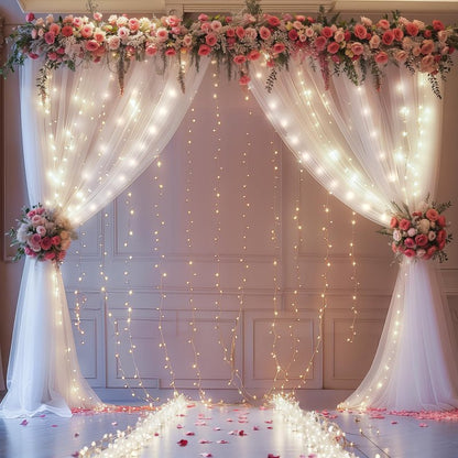 10FT x 7FT White Sheer Curtains with Lights String Tulle Curtain for Living Room Bedroom Parites Wedding Birthday Decorations 2 Panels 60" Wｘ84 L