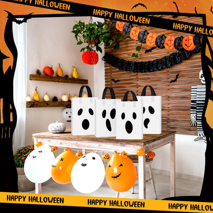 Gersoniel 100 Pieces Halloween Plastic Gift Bags with Handle Treat or Trick Ghost Tote Bags Candy Goodie Bag for Home Treat or Trick Halloween Party Favor Supplies Decoration