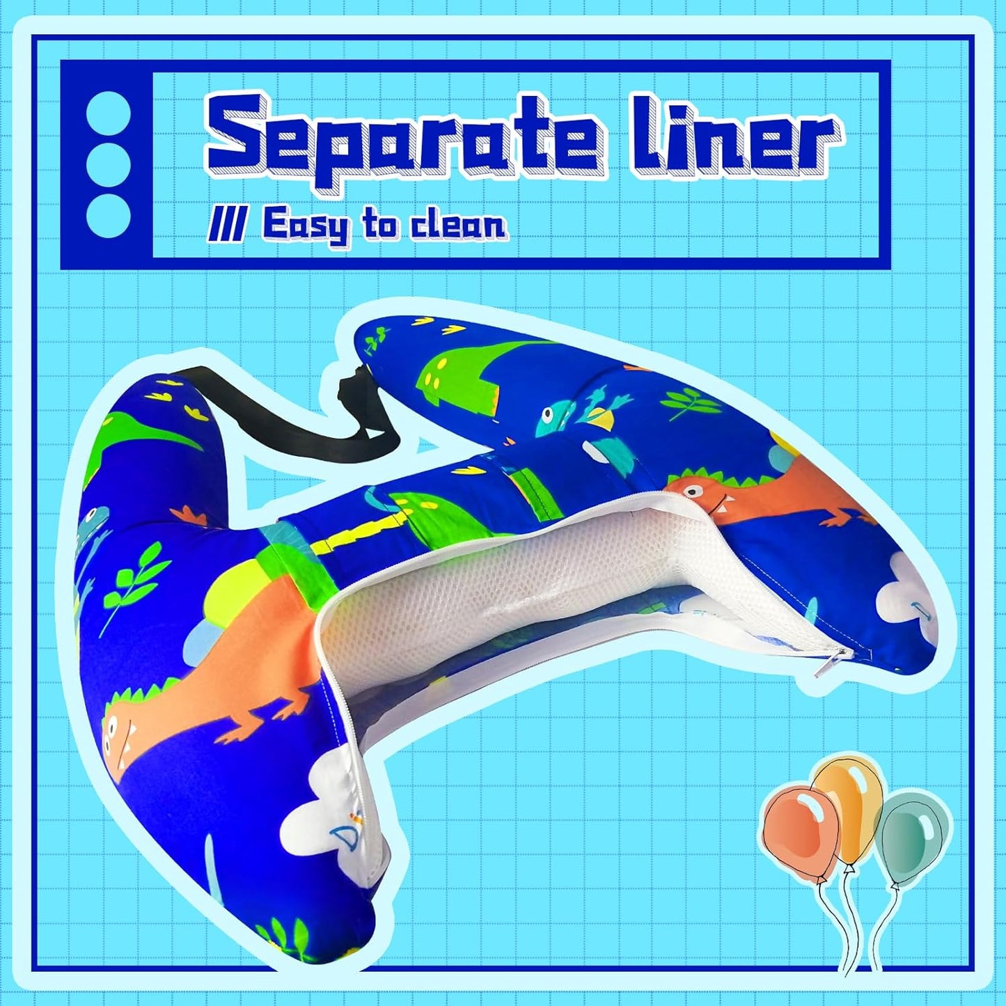 Ivtivfu H-Shape Car Seat Pillow for Kids (Blue Dinosaur), Kids Car Pillows for Sleeping, Child Car Sleeping Head